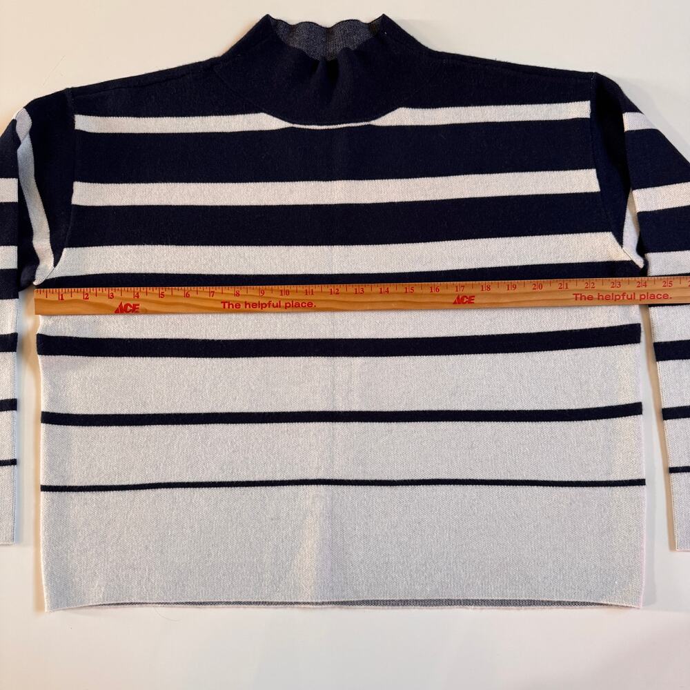 Maeve Anthropologie Carys Mock Neck Navy White Striped Sweater Sz Medium Preppy - Picture 4 of 10